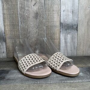 Womens Vince Camuto Emanda Pink Leather Rhinestone Slip On Sandals Slides Size 8